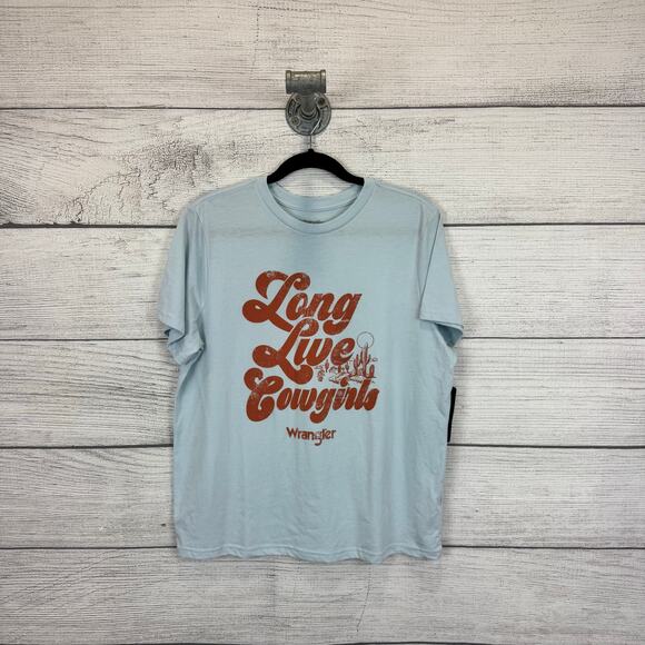 Wrangler Women's Blue "Long Live Cowgirls" Rodeo Graphic Tee Size Large - Picture 1 of 7